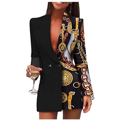 Minetom donna partito blazer vestiti cocktail abiti mini abito manica lunga scollo a v vestito blazer vestitini oro 48