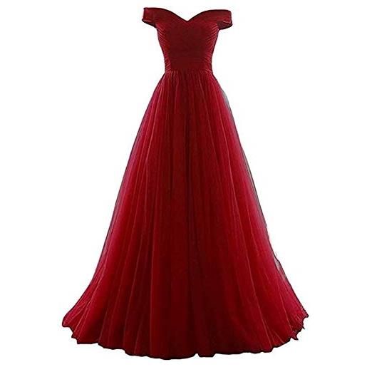 XUYUDITA abiti da ballo lunghi da donna con scollo a v, scollo a v, abito da sposa da damigella d'onore, abiti da sera in tulle rosso-34