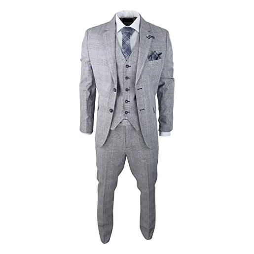 TruClothing.com abito estivo da uomo, 3 pezzi, a quadretti, grigio, blu, nero, vestibilità classica, formale, grigio, 102
