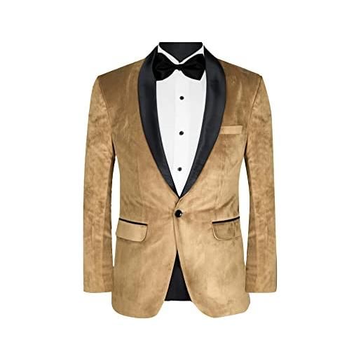 STYLE INSTANT giacca da uomo in velluto a maniche lunghe vestibilità regolare tuta sportiva giacca casual leggero ufficio riunioni cappotto, oro, xxl
