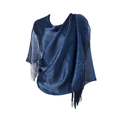 DiaryLook stola avvolgente con frange da donna, per matrimoni, feste, damigelle d'onore, ballo di fine anno 22metallizzato navy m