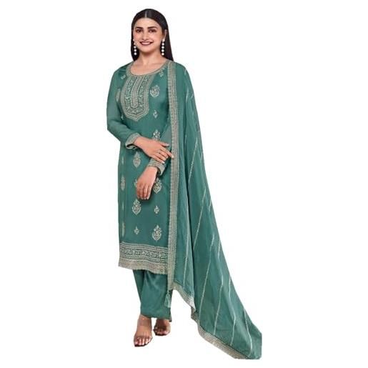 JIVRAJ FASHION abito etnico pakistano sharara dritto salwar kameez abbigliamento da festa designer raso ricamo indiano (scelta 2)