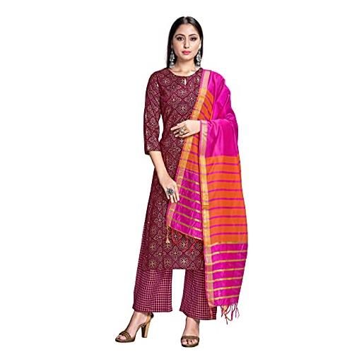 STYLE INSTANT kurti indiano da donna con pantaloni e dupatta | rayon stampato kurta kurtis per donna set tunica, viola, xxl