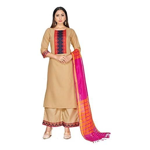 STYLE INSTANT indian kurti per le donne con pantaloni & dupatta |rayon stampato kurta kurtis per le donne tunica set, beige, xl