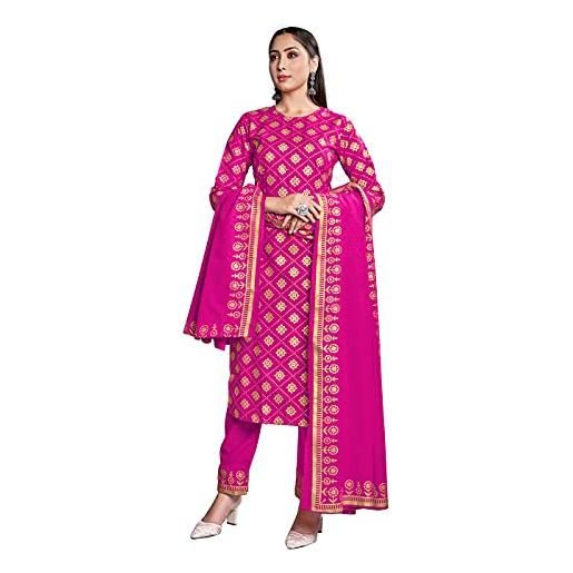 STYLE INSTANT kurti indiano da donna con pantaloni e dupatta | rayon stampato kurta kurtis per donna set tunica, rosa, m