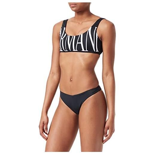 Emporio Armani bikini top & v-brazilian bikini sustainable bold logo lycra, set di bikini donna, nero, xs
