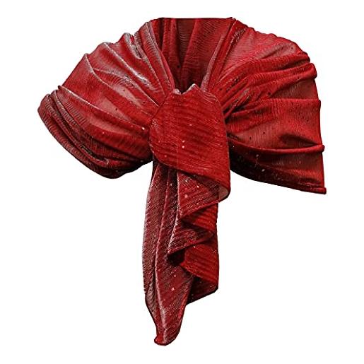 L.T.Preferita elegante sciarpa plissettata luminosa foulard sciale, donna coprispalle stola cerimonia (rosso scuro)