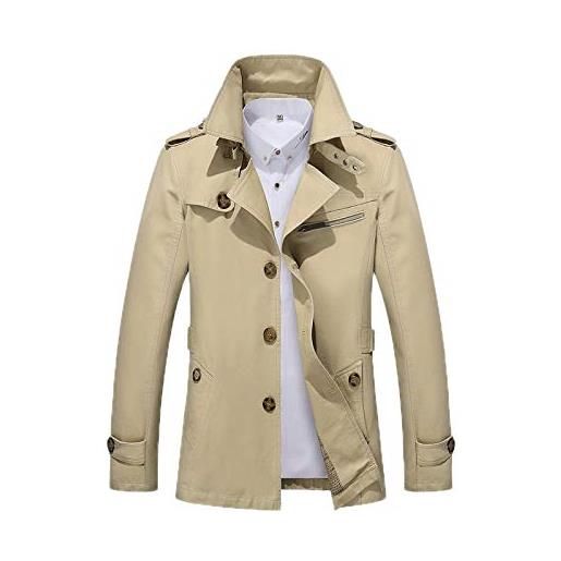 Cicilin trench da uomo corto monopetto leggero medio lunghezza giacca a vento sottile giacca a vento in cotone, beige, xxl