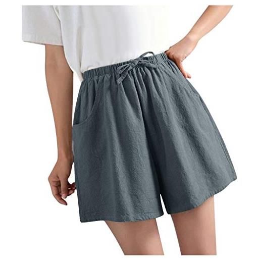 Generic pantaloncini in lino da donna in lino pantaloncini larghi in lino da donna pantaloni larghi casuali alti calzoncini pigiama (grey, l)
