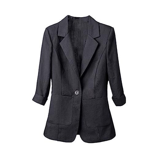 Generic spring and summen - giacca a maniche corte da donna, sottile, in cotone e lino, a maniche corte, nero , xxl