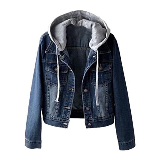 seiveini giacca di jeans con cappuccio donna autunno inverno giacca cappotto corta con tasche cappotto di jeans maniche lunghe taglie forti a blu xxl