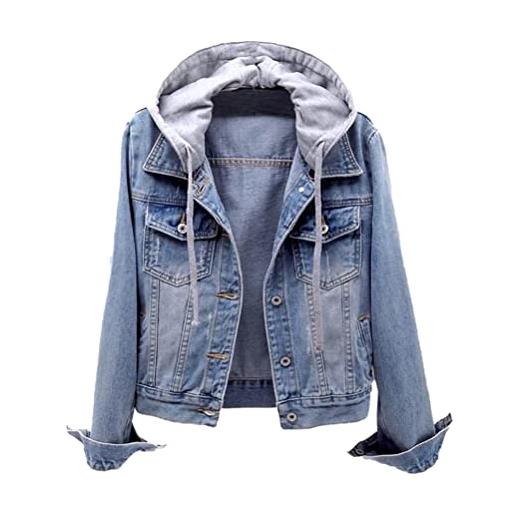 seiveini giacca di jeans donna giubbotto jeans con cappuccio donna corta giacca in denim cappotto lavato vintage autunno inverno giacca cappotto in denim a maniche lunghe a blu scuro l