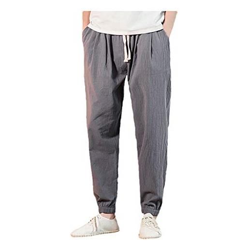 Xmiral pantaloni skinny uomo larghi casual in cotone e lino in tinta unita (m, 2- grigio)
