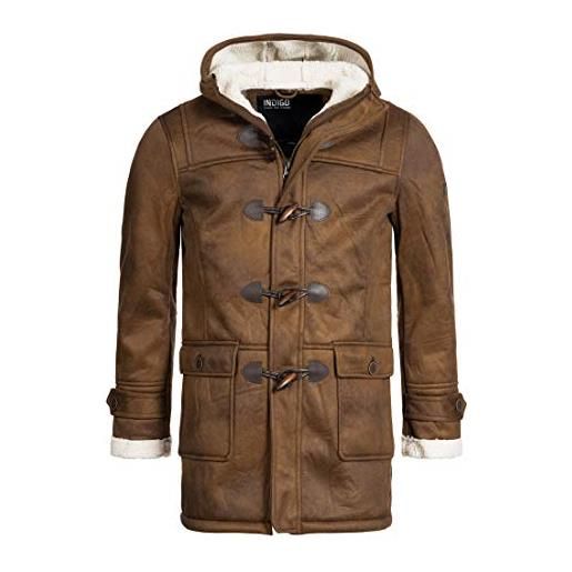 Indicode uomini calshot coat | cappotto duffle in similpelle scamosciata brown sugar m