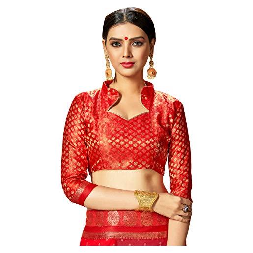 STYLE INSTANT camicetta da donna readymade abbigliamento da festa etnico indiano imbottito crop top choli per sarees rosso m