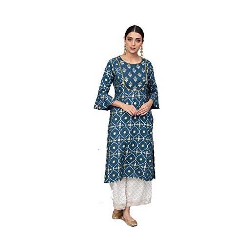 Vastraghar kurtis set per donna tunica indiana top cotone o rayon kurta con palazzo set abbigliamento partito, blu navy, xx-large