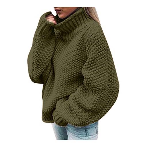 BOTCAM maglione da donna a maglia grossa, oversize, collo alto, tinta unita, maglione invernale da donna, caldo, lavorato a maglia grossa, elegante felpa, verde 10. , xxxl