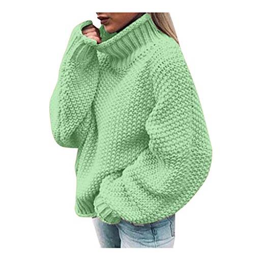 BOTCAM maglione da donna a maglia grossa, oversize, collo alto, tinta unita, maglione invernale da donna, caldo, lavorato a maglia grossa, elegante felpa, verde 10. , xxxl