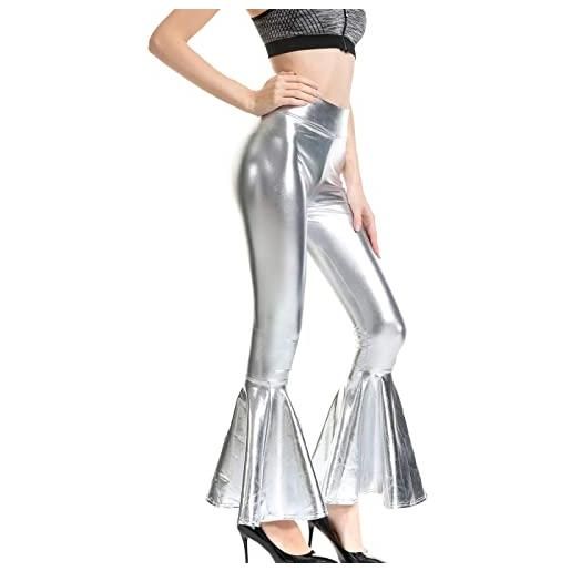 Xmiral leggings svasati metallizzati lucidi da donna per donna pantaloni a vita alta sexy con fondo a campana elasticizzato pantaloni da yoga da discoteca anni '70 corsetti sexy