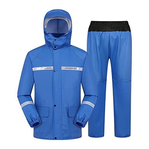 Beokeuioe tuta antipioggia per uomo e donna, pesante, impermeabile, abbigliamento da lavoro, giacca impermeabile (giacca + pantaloni), set con cappuccio antivento, b blu. , xxxl