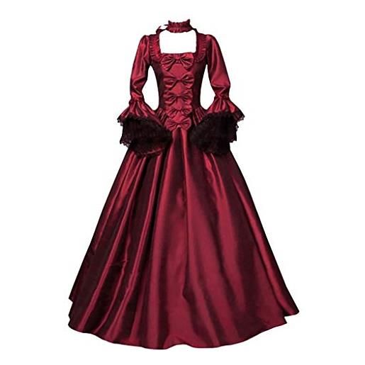 CCOOfhhc regina vintage medievale abito da donna medievale costume cosplay rinascimentale abito medievale vittoriano halloween abito da damigella d'onore a maniche lunghe, colore: rosso, xl