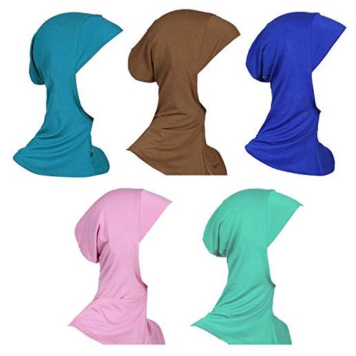 Vpang confezione da 5 mini cappucci musulmani da donna in tinta unita modale islamico collo copertura sotto sciarpa testa usura cap, set da 4. , m