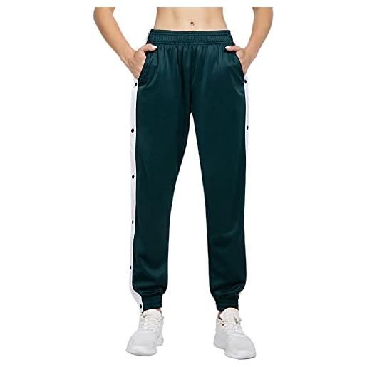 Dubute pantaloni lunghi casual da donna pantaloni sportivi con spacco laterale con bottoni color block a vita alta (dark green, medium)