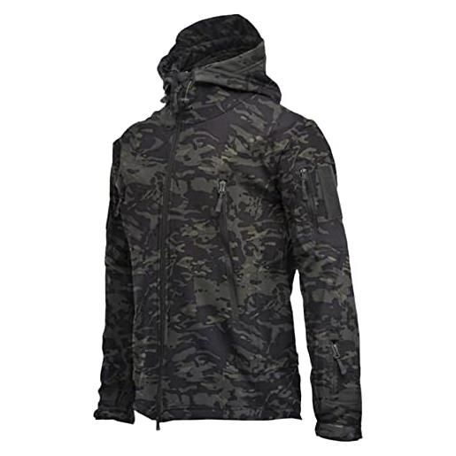 WSPDSD giacca invernale mimetica pelle di squalo soft shell giacca a vento calda antivento uomo escursionismo all'aperto abbigliamento da caccia giacche tattiche - nero, s