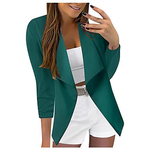 Xmiral blazer cappotto donna slim cardigan abito da lavoro da ufficio giacca con maniche a 3/4 cappotto formale (l, verde)