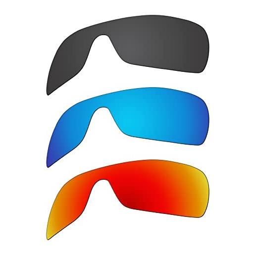 EZReplace lenti di ricambio per occhiali da sole oakley batwolf oo9101 (lenti polarizzate), nero di carbonio, blu ghiaccio + rosso fuoco, taglia unica