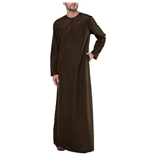MANYMANY abito da uomo arabo saudita caftano musulmano marocchino manica lunga thobe cerniera o-collo dishdasha costume etnico