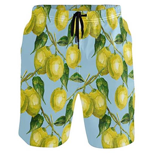 CaTaKu - costume da bagno vintage con fiori e limone, da uomo, asciugatura rapida - multicolore - xl