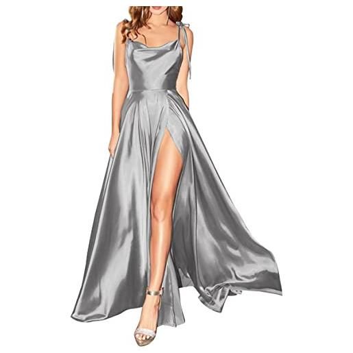 HPPEE abiti da damigella d'onore da sposa fuori dalla spalla a-line abiti da sera formali con fessura alta, argento, 42