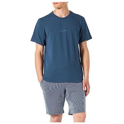 Calvin Klein set corto in maglia s/s pigiama, bold navy top, varied stripe bottom, m (pacco da 2) uomo