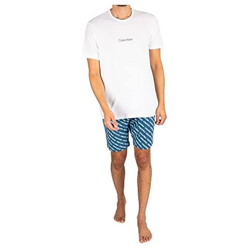 Calvin Klein set corto in maglia s/s pigiama, bold navy top, varied stripe bottom, m (pacco da 2) uomo