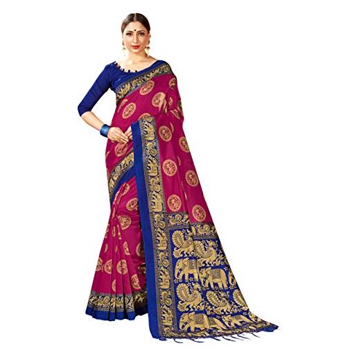 STYLE INSTANT sarees per donna mysore art seta stampato saree, regalo etnico indiano tradizionale matrimonio sari con camicetta non cucita, bianco sporco, etichettalia unica