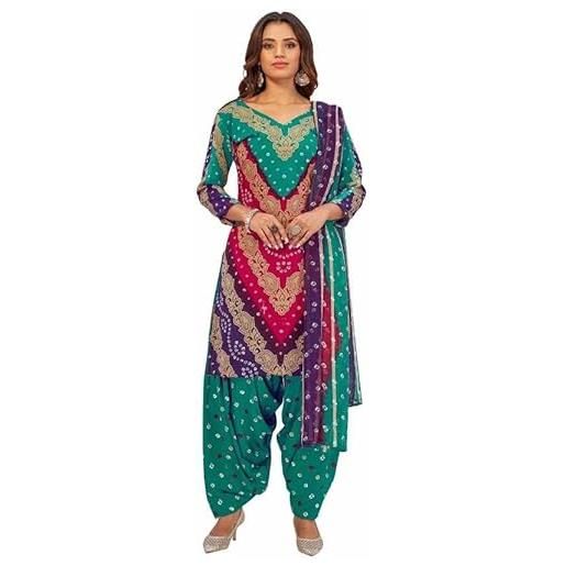 GJ Fashion abito da donna in tessuto crêpe indiano pakistano panjabi, abbigliamento regolare patiala salwar con dupatta multicolore, blu 304, x-large