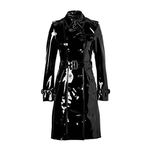 MAXDUD trench alla moda impermeabile pesato leggero lucido in pelle pvc da donna, nero - pelle pvc, xx-small