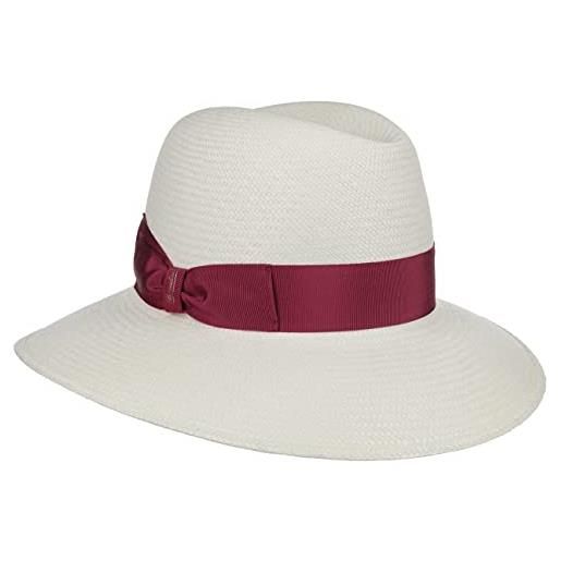Borsalino panama flapper cappello donna - made in italy paglia da con nastro grosgrain primavera/estate - m (56-57 cm) rosso bordeaux