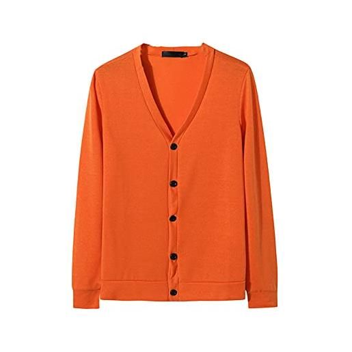 Veslagy - cardigan da uomo con bottoni colorati e caldo, slim fit, lavorato a maglia, arancione, m