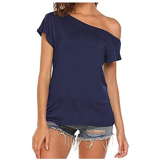 LaLaLa. La - maglietta da donna a maniche corte, con spalle scoperte, casual, con maniche corte blu navy m