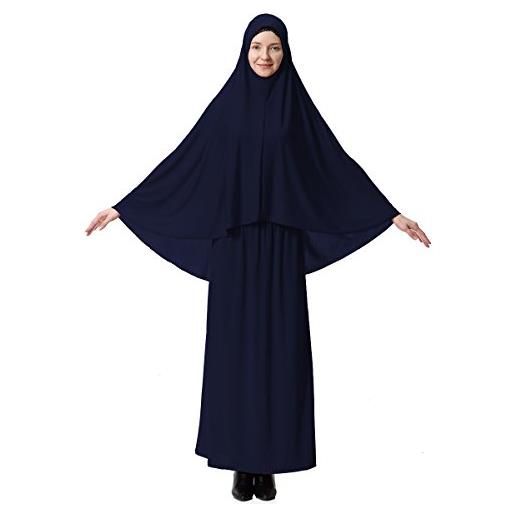 N\C abito a due pezzi da donna musulmana tinta unita lungo hijab tube dress, blu navy, m-xl