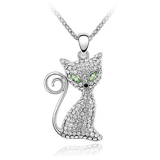 GAOHONGMEI collana da donna in argento sterling 925 con ciondolo a forma di gatto con occhio elettrico, ciondolo a forma di gatto e diamante verde taglia unica