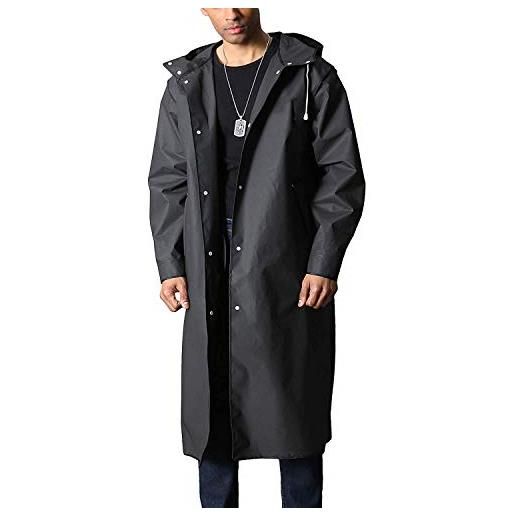 Memoryee impermeabile da uomo impermeabile riutilizzabile poncho pioggia escursionista con cappuccio giacca multi lungo urban outdoor/nero/l