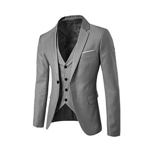 UJUNAOR 3 pezzi r business men's slim wedding vest pants & suit jacket suit party men's coats & jackets - giacca in pile spesso da uomo, grigio, l
