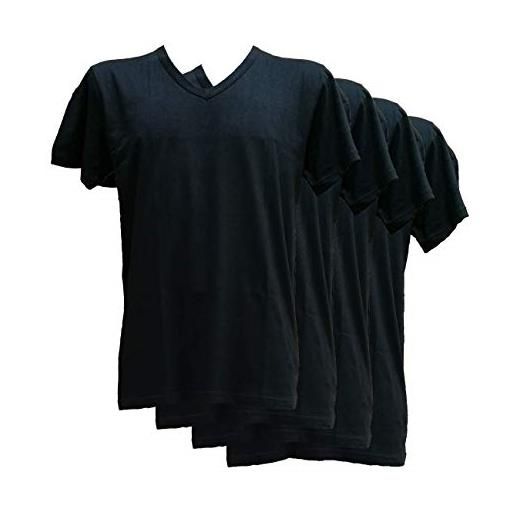 Fontana Calze & intimo 4 pezzi magliette manica corta scollo a v in jersey di puro cotone, che donano comfort e freschezza sulla pelle (nero, 5 l)