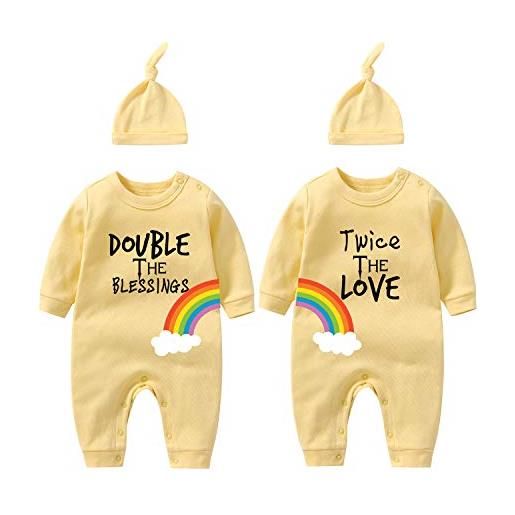 culbutomind baby twins neonato ragazzi ragazza doppio le benedizioni due volte l'amore del bambino tuta vestiti abiti, doppio giallo due volte, 12 mesi