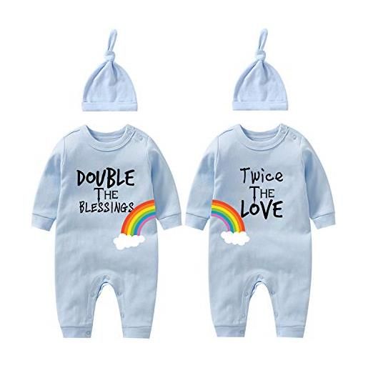 culbutomind bambino twins neonato neonato ragazzi ragazza doppio le benedizioni due volte l'amore del bambino body vestiti abiti, doppio grigio due volte, 1 mese