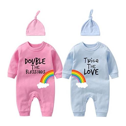 culbutomind baby twins neonato ragazzi ragazza doppio le benedizioni due volte l'amore del bambino tuta vestiti abiti, rosa blu doppia due volte, 6-9 mesi