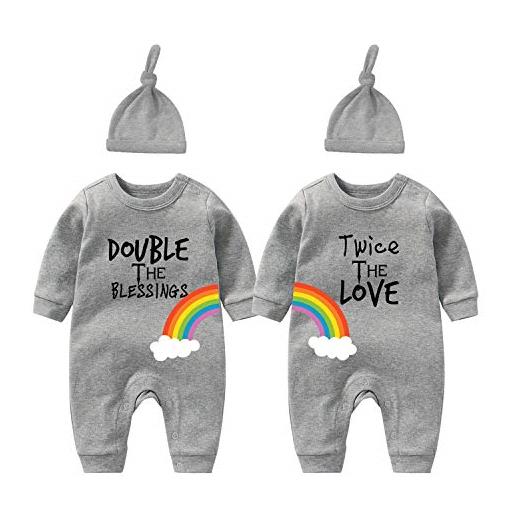 culbutomind baby twins neonato ragazzi ragazza doppio le benedizioni due volte l'amore del bambino tuta vestiti abiti, doppio giallo due volte, 12 mesi